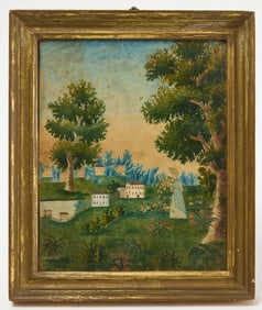 School Girl Watercolor with Village