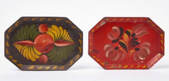 Two Small Coffin Tole Trays