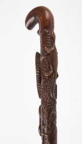 Folk Art Carved Walking Stick with Whimsey