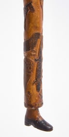 Folk Art Carved Walking Stick with Animals and Shoe Foot