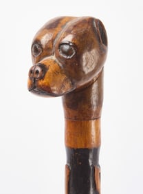 Folk Art Patriotic Carved Walking Stick with Dog Head