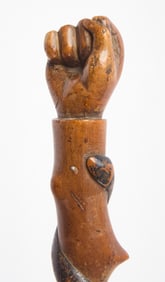Folk Art Carved Walking Stick with Snake and Clenched Hand