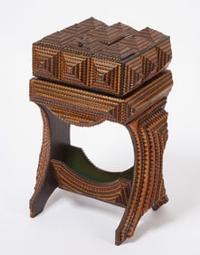 Tramp Art Two-Color Sewing Stand