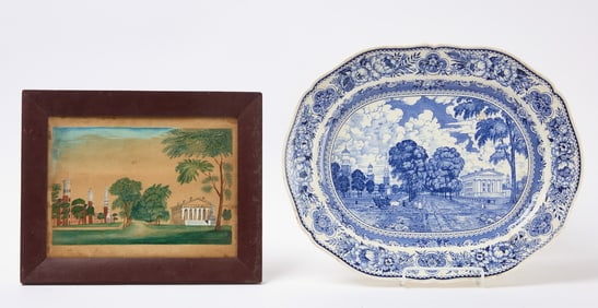 Yale College Watercolor and Wedgwood Platter