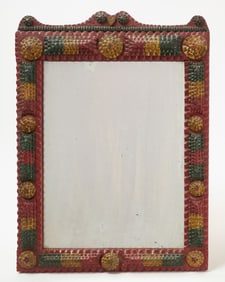 Tramp Art Mirror Painted in Three Colors