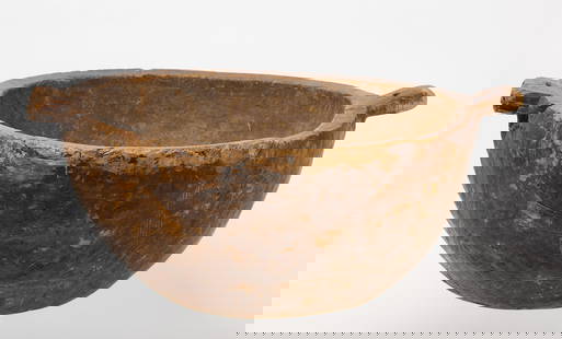 Impressive Carved Inuit Bowl: Impressive carve Inuit&nbsp;bowl with handles. Alaska, late 18th to early 19th century. H 10 in. D 22-3/4 in. w/o handles, D 25-1/2 in. with&nbsp;handles. Provenance: Collection of Jeffery Myers. Cond