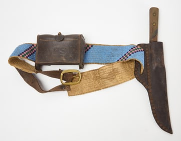 Native American Beadwork Belt with Knife Sheath and Shot Pouch