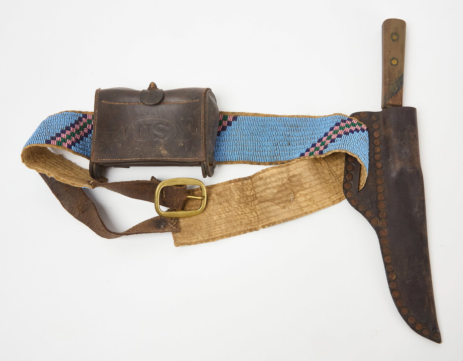 Native American Beadwork Belt with Knife Sheath and Shot Pouch (1 of 6)