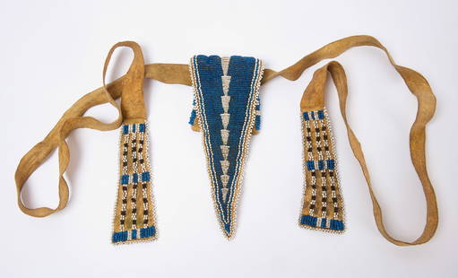 Beaded Belt Bag: Beaded belt bag. Sinew sewn. North America, 19th century. L with bag extended 13 in. Belt L 78 in. Condition: Excellent condition. Link to high-res images: https://www.dropbox.com/scl/fo/wj1p5mk2