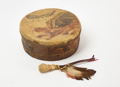 Carved Drum with Dragon and Crow