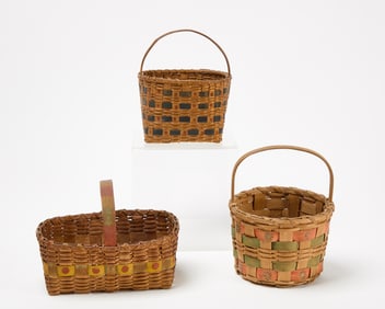 Three Decorated Native American Splint Baskets