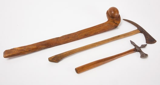 Two Native American Axes and a War Club