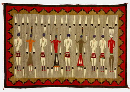 Navaho Yei Weaving in Vivid Colors: Navajo Yei weaving with outstanding color and detail. Southwestern U.S., circa 1920. H 61 in.&nbsp;W 91 in. Condition: Excellent original condition. Link to high-res images: https://www.dropbox.com/sc