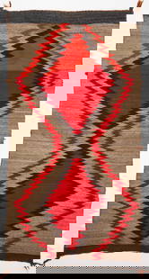 Navajo Rug with Serrated Diamond Edge: Navajo woven rug with a bold serrated diamond edge. Southwestern U.S., circa 1910. L 66 in. W 33-1/4 in. Condition: Overall an excellent example. Link to high-res images:&nbsp;https://www.dropbox.com/