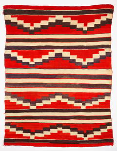 Large Navajo Transitional Weaving: Larger sized Navajo transitional blanket/rug with bars and lightning pattern. Southwestern U.S., circa 1890-1910. L 83 in. W 61 in. Condition: Minor wear from age. Link to high-res images:&nbsp;https: