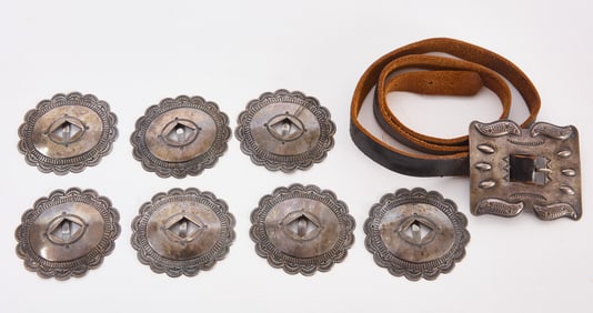 Antique Navajo Concho Silver Belt