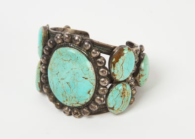 Native American Sterling Cuff with Oval Turquoise