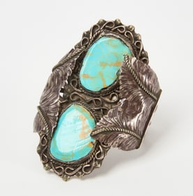 Sterling and Turquoise Cuff Bracelet, signed 'BT'