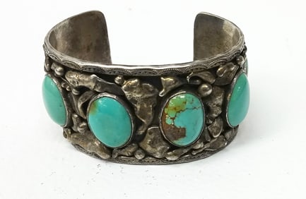 Native American Silver Cuff with Turquoise