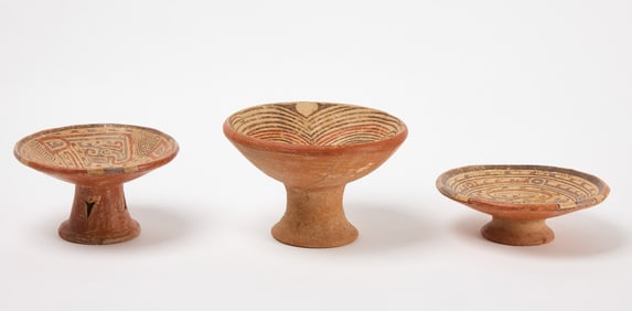 Three Polychromed Footed Plates