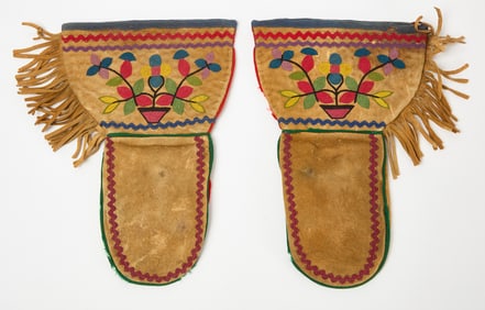 Pair of Native American Embroidered Mittens