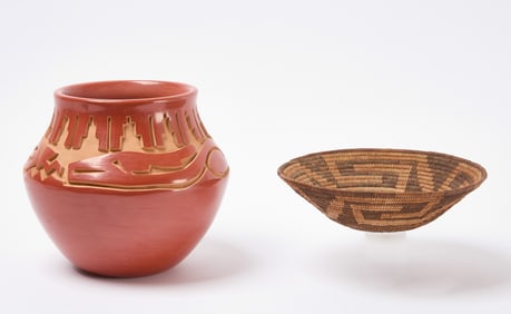 Chris Martinez Santa Clara Pot, and Pima Basket, Signed