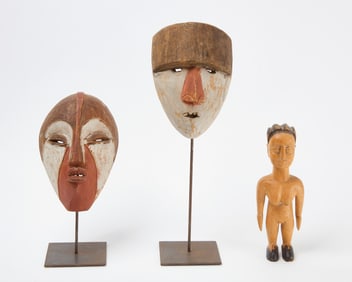 Two African Masks and Carved Figure