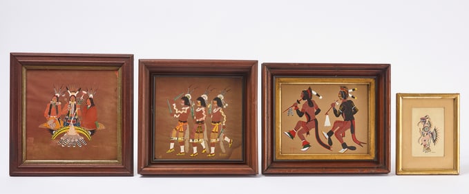 Four Kiowa Native American Paintings