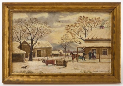 Primitive Winter Scene titled 'Home To Thanksgiving'