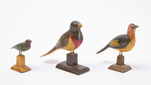 Three Carved Miniature Songbirds