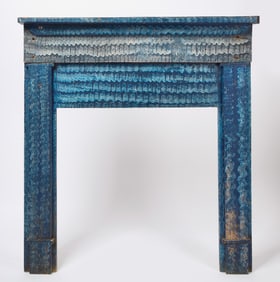 Blue and White Painted Fireplace Back