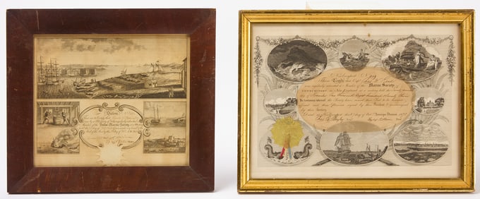 Two Early Massachusetts Maritime Society Certificates