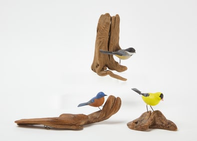 Three Carved Song Birds by Robert Negaard