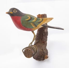 Carved and Painted Robin on Branch