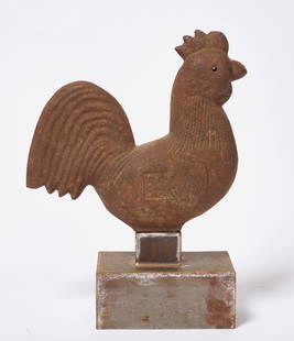 Rooster Windmill Weight: Rooster windmill weight. Cast iron. American, 19th century.H 18 in. W 19 in. Provenance: Skinner Auctions, 06/16/2015.Condition: Minor surface wear commensurate with age.Link for high-res