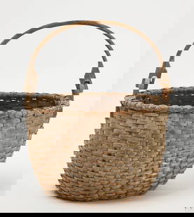 Painted Swing-Handle Basket: Swing-handle. Original paint. New England, circa 1860. H 9-1/2 in. D 14-1/4 in. Condition: Original condition with minor imperfections.