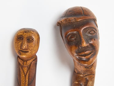 Two Carved Folk Art Walking Sticks
