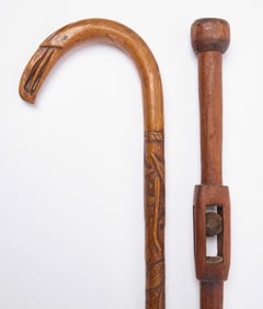 Two Folk Art Walking Sticks