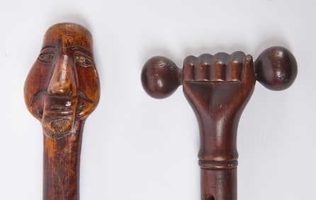 Folk Art Walking Stick and Root Carved Walking Stick