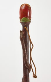 Folk Art Walking Stick with Snake and Rose Bud