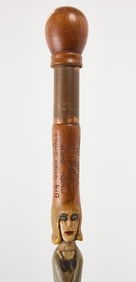 Folk Art Walking Stick with Naughty Carvings