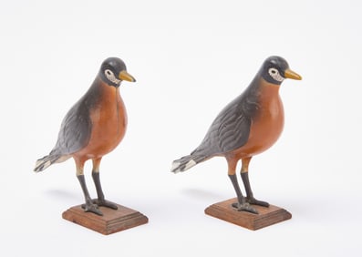 Pair of Painted Tin Robins