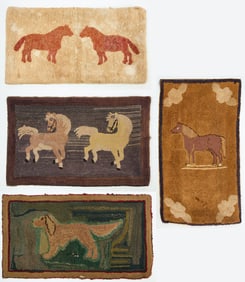 Four Hooked Rugs with Animals