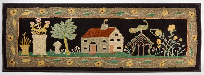 Hooked Rug with House