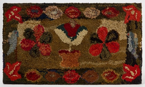 Hooked Rug with Flowers
