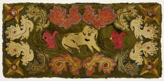 Hooked Rug With Dog And Squirrels
