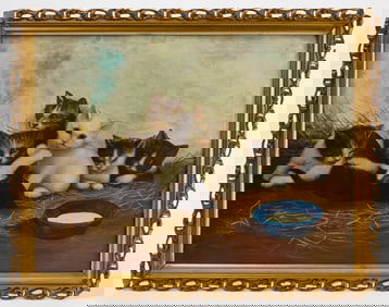 Folk Art Painting of Seven Kittens