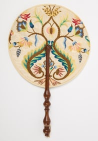 Crewel Embroidered Silk Fan