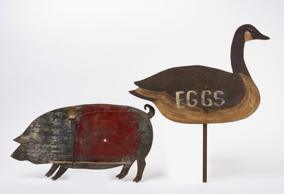 Folk Art Goose Sign and Pig Sign