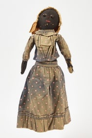 Afro-American Rag Doll in Blue Polka Dot Skirt Set